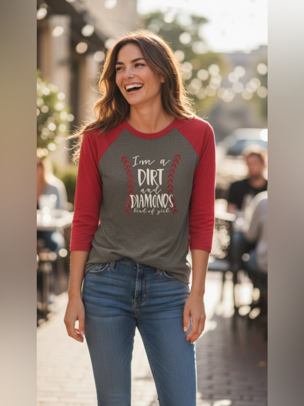 Softball T-shirt Woman’s Medium Long Sleeve Red Gray